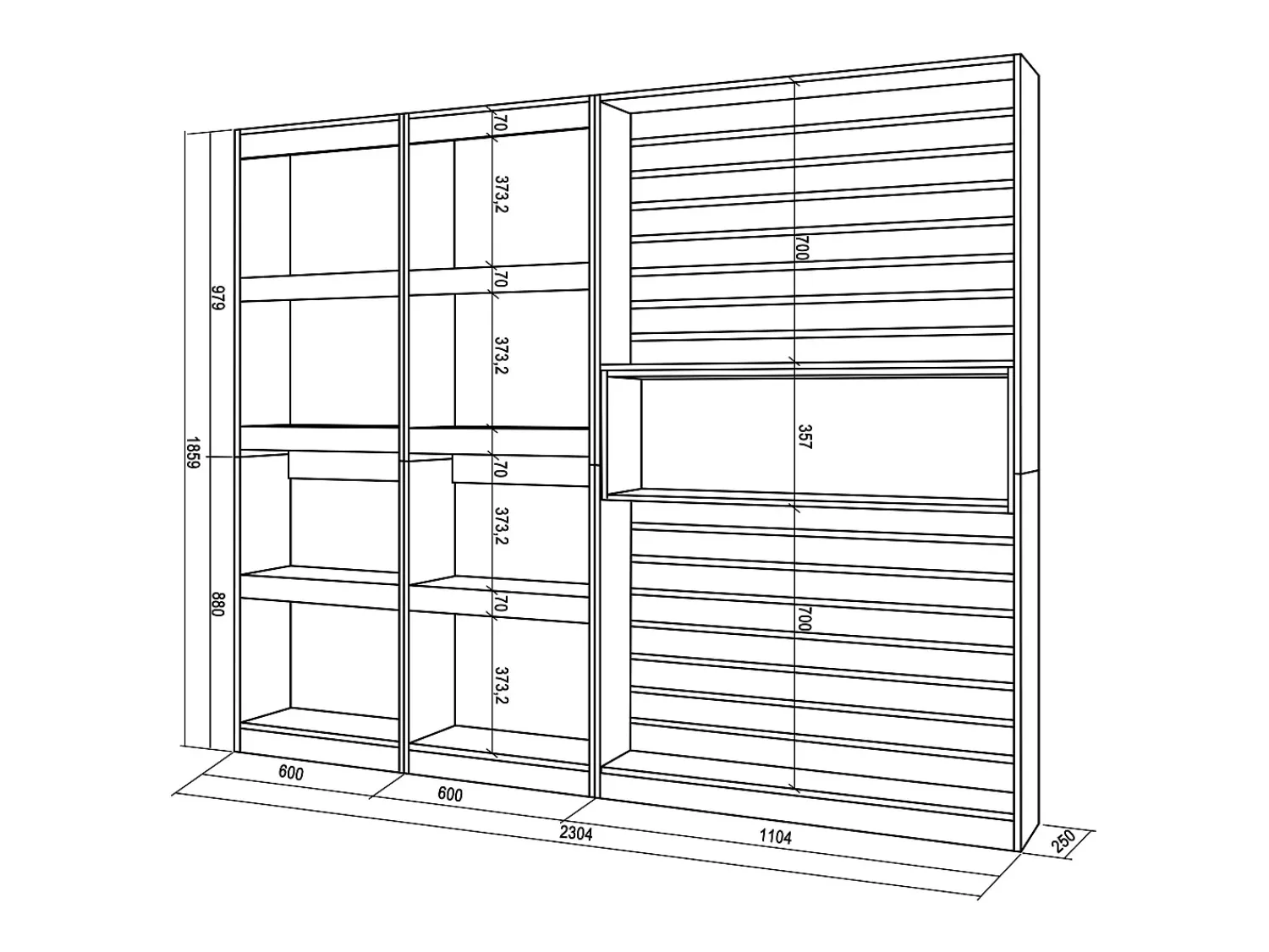 Skraut Home Estantes de prateleiras, 230x25x186cm, Sala de estar - Escritório, Sala de jantar, Carvahlo e preto^ Biblioteca
