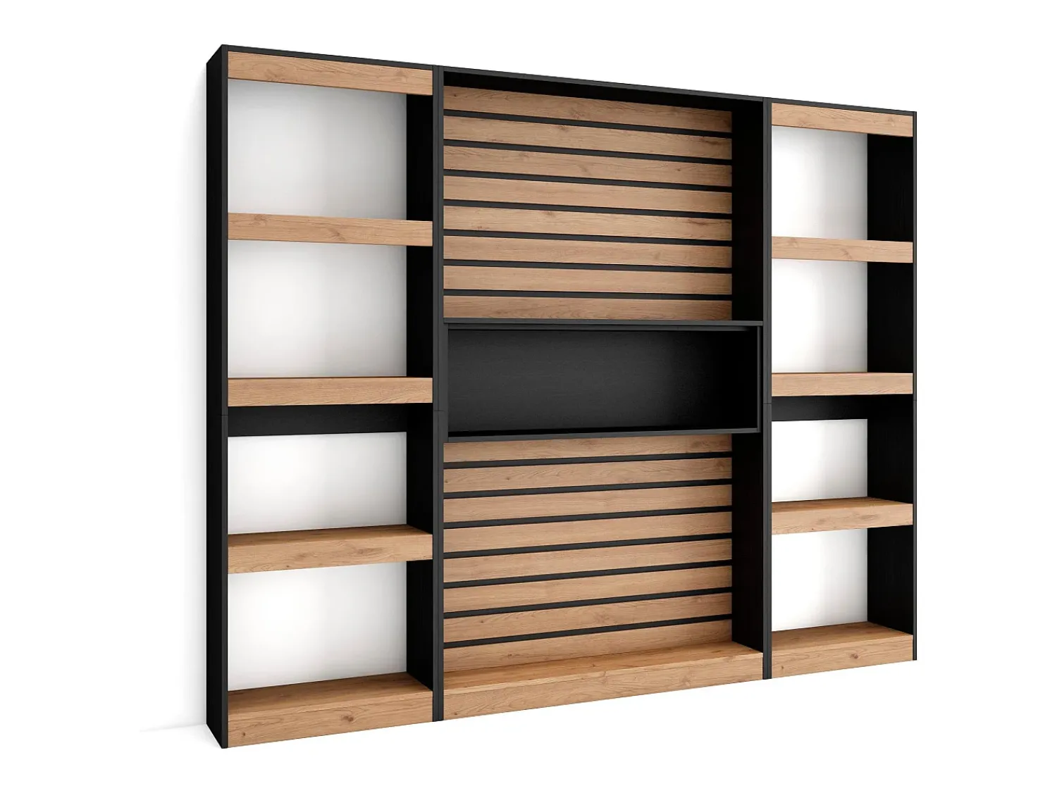 Biblioteca*Skraut Home Estantes de prateleiras, 230x25x186cm, Sala de estar - Escritório, Sala de jantar, Carvahlo e preto Natural claro