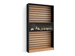 Biblioteca|Skraut Home Estantes de prateleiras, 110x25x186cm, Sala de estar - Escritório, Lareira eléctrica, Carvahlo e preto Natural claro