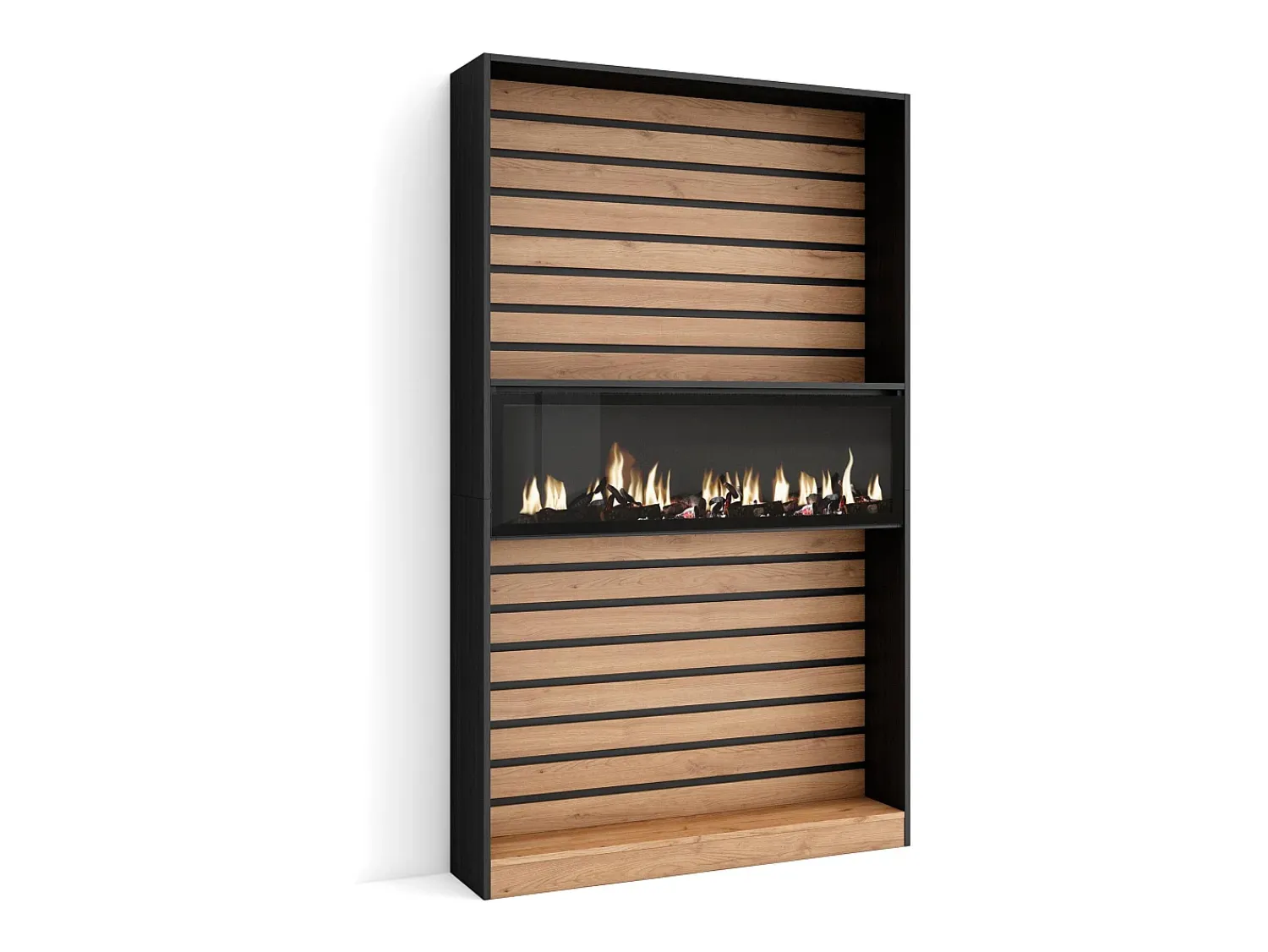 Biblioteca|Skraut Home Estantes de prateleiras, 110x25x186cm, Sala de estar - Escritório, Lareira eléctrica, Carvahlo e preto Natural claro