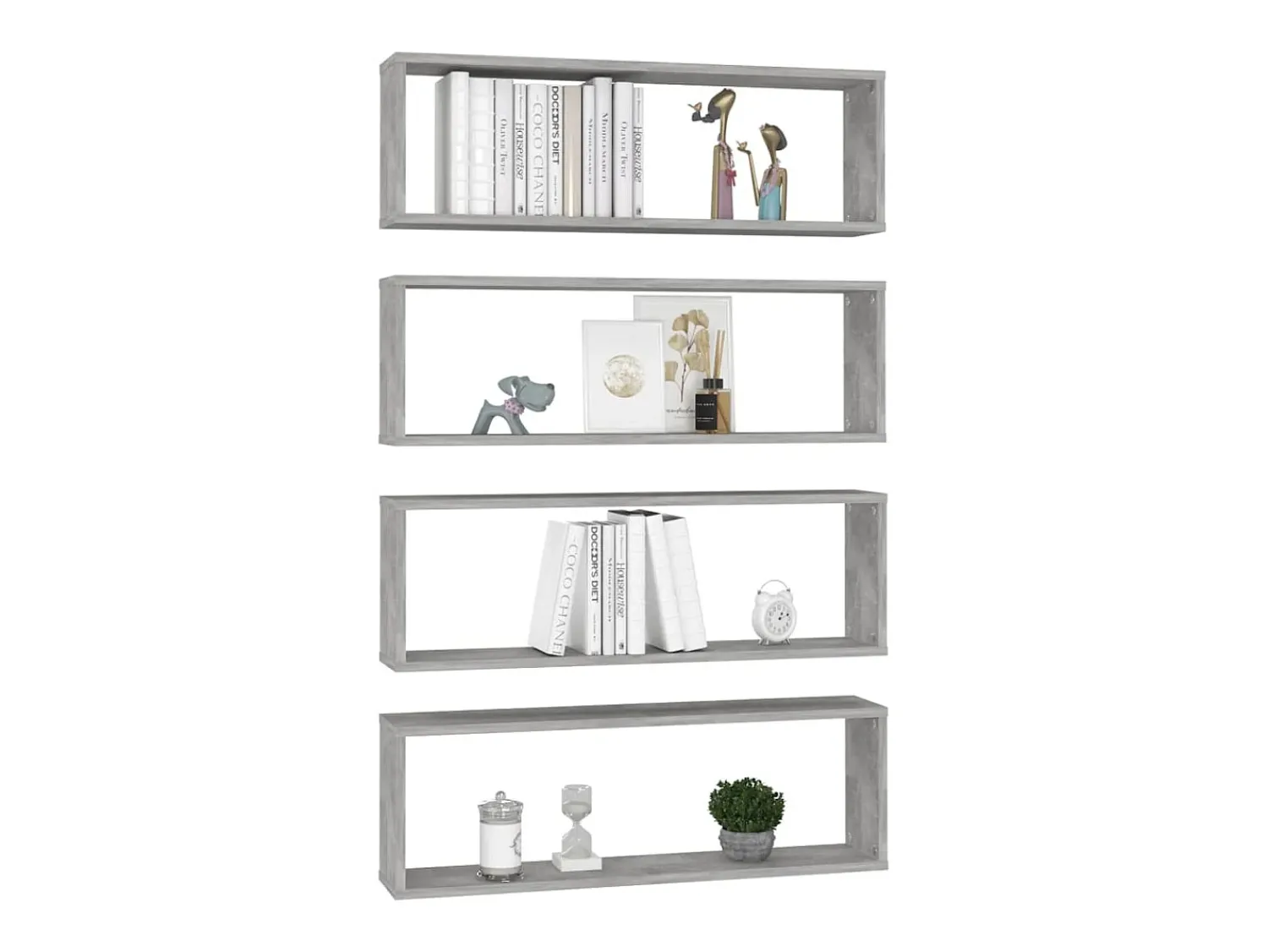 Estantes parede cúbicas 4pcs derivados de madeira cinza cimento PT242967 Cinzento