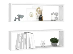 Prateleira| Estantes parede cúbicas 2pcs deriv. madeira 80x15x26,5cm PT850082 Branco