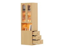 Vitrina*ModernLuxe Estante/Vitrine - 60×40×200 cm - 3 gavetas laterais e 2 portas de vidro - LED - Lados esquerdo/direito reversíveis - Natural Natural claro