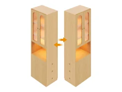Vitrina*ModernLuxe Estante/Vitrine - 60×40×200 cm - 3 gavetas laterais e 2 portas de vidro - LED - Lados esquerdo/direito reversíveis - Natural Natural claro