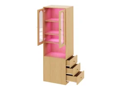 Vitrina*ModernLuxe Estante/Vitrine - 60×40×200 cm - 3 gavetas laterais e 2 portas de vidro - LED - Lados esquerdo/direito reversíveis - Natural Natural claro