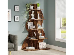 Tribesigns Etagère de canto moderna com 5 níveis, Pequena biblioteca de canto elegante, Suporte para plantas e unidade de organização com formato único,^ Biblioteca