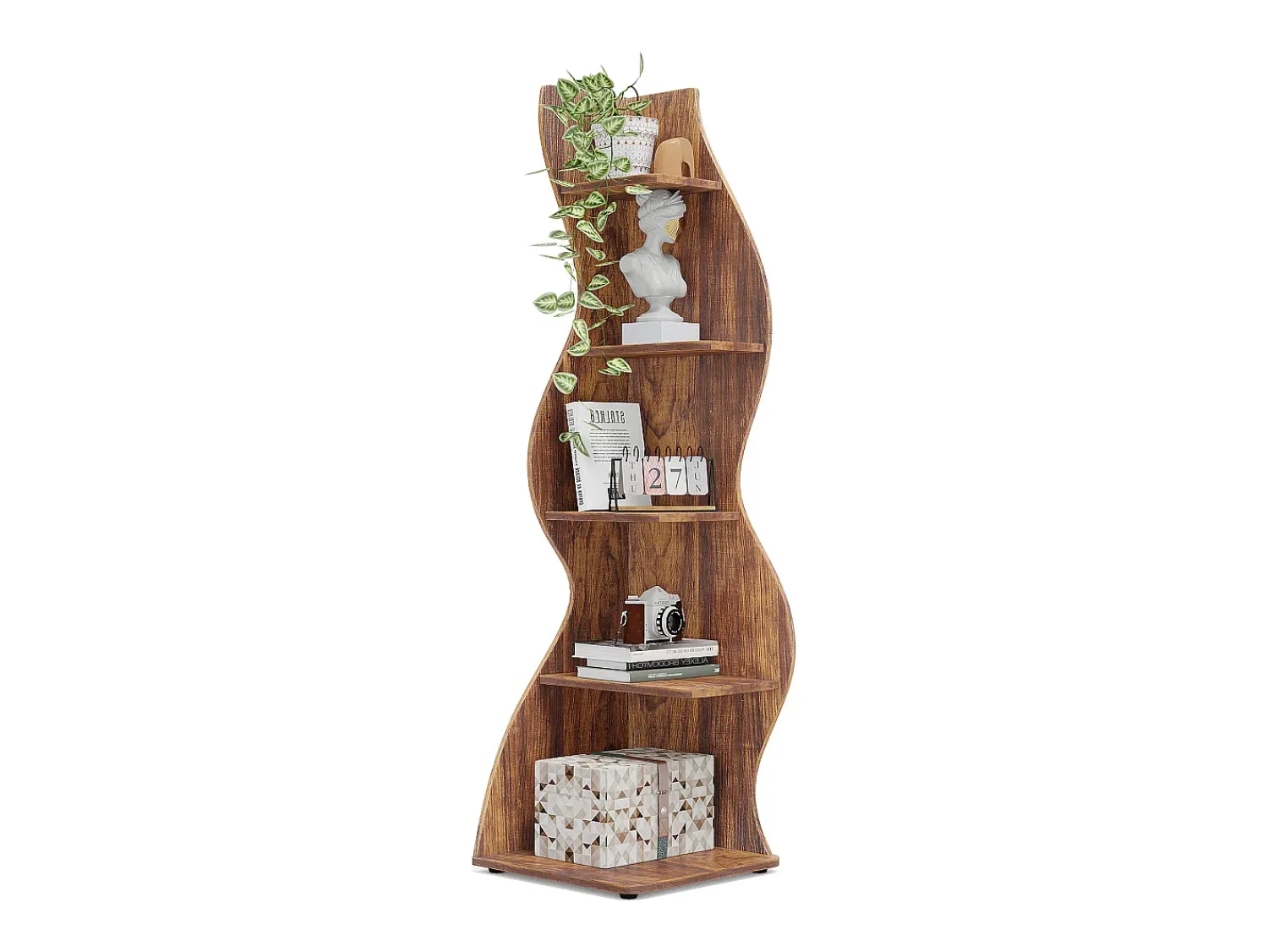 Tribesigns Etagère de canto moderna com 5 níveis, Pequena biblioteca de canto elegante, Suporte para plantas e unidade de organização com formato único,^ Biblioteca