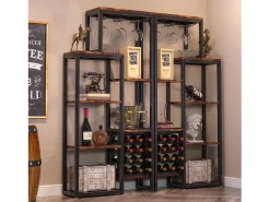 Acessórios De Arrumação|Acessório Vinho E Bar|Tribesigns Etagère de vin autônoma com 5 andares, com suporte em vidro e espaço para guardar vinhos, estante industrial para bar, cozinha, sala de jantar Castanho