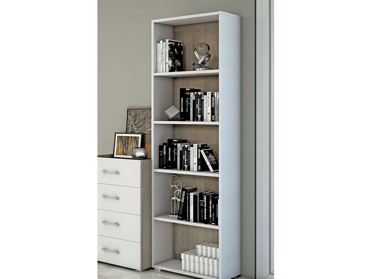 Biblioteca|Dmora Etante Dedjoum, Biblioteca com 4 prateleira ajutávei, Etante de livro, Armário de parede com prateleira, 100% Fabricado em Itália, 60x30h195 cm, e Carvalho Branco