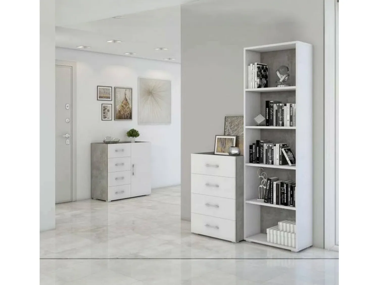 Biblioteca|Dmora Etante Dedjoum, Biblioteca com 4 prateleira ajutávei, Etante de livro, Armário de parede com prateleira, 100% Fabricado em Itália, 60x30h195 cm, e Cimento Branco