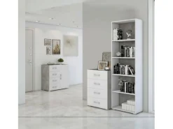 Biblioteca|Dmora Etante Dedjoum, Biblioteca com 4 prateleira ajutávei, Etante de livro, Armário de parede com prateleira, 100% Fabricado em Itália, 60x30h195 cm, e Cimento Branco