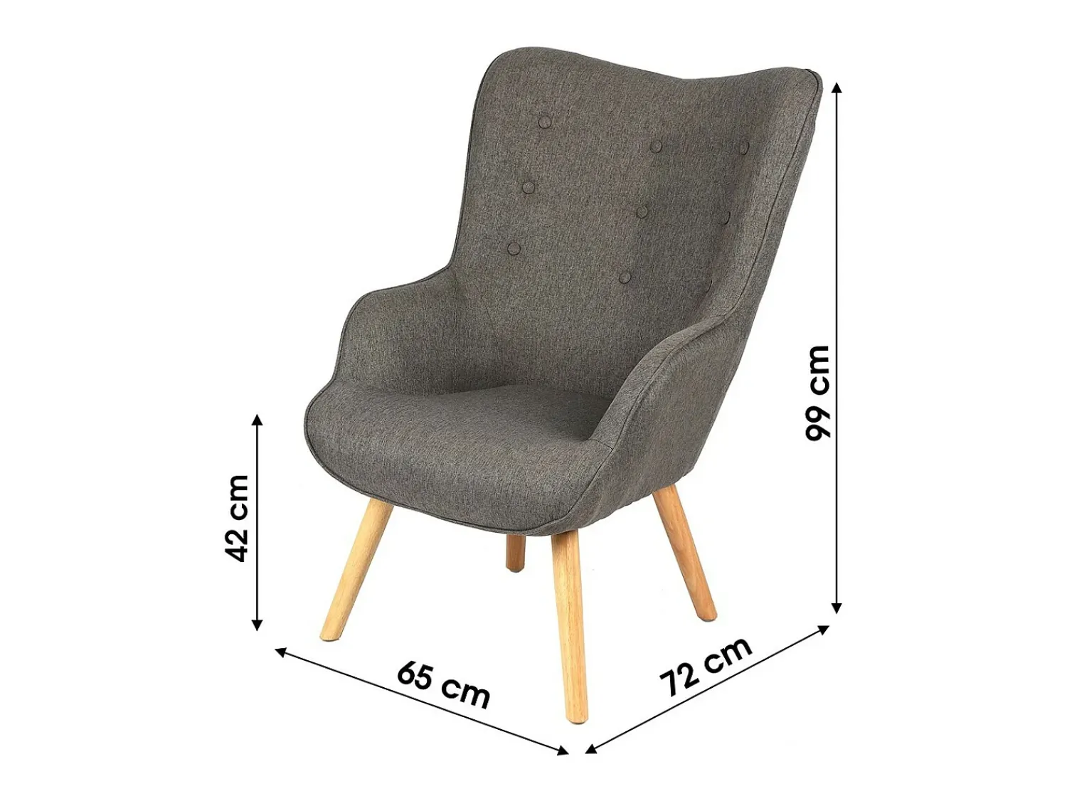 Meublorama Fauteuil de salon en tissu gris foncé avec pieds en bois collection ENJOY. Style scandinave^ Poltrona