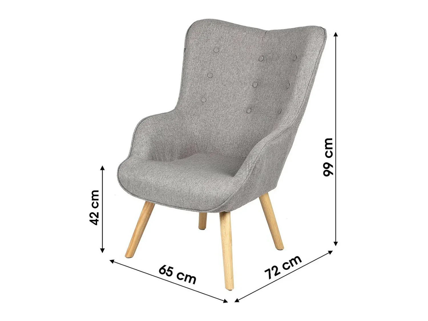 Poltrona*Meublorama Fauteuil de salon en tissu gris clair avec pieds en bois collection ENJOY. Style scandinave Cinzento claro