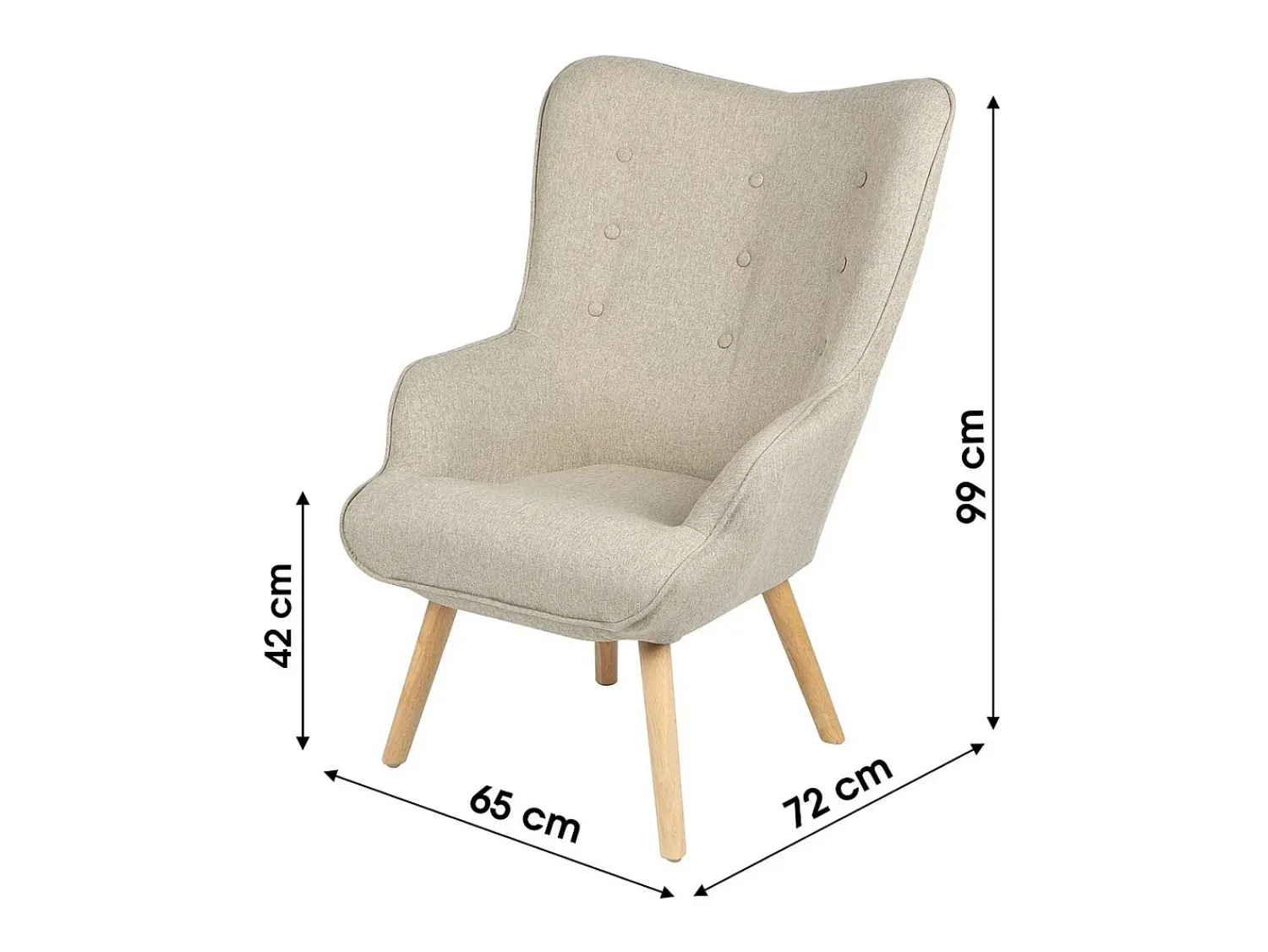 Poltrona|Meublorama Fauteuil de salon en tissu beige avec pieds en bois collection ENJOY. Style scandinave Bege