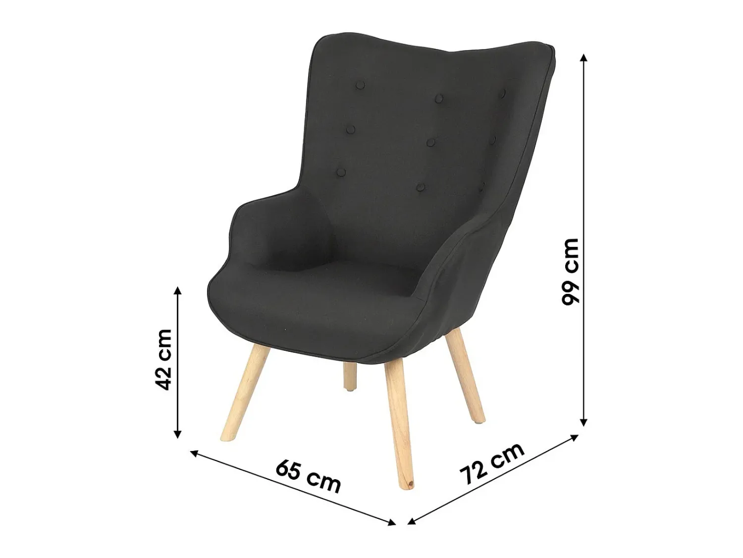 Best Meublorama Fauteuil de salon en tissu noir avec pieds en bois collection ENJOY. Style scandinave Preto