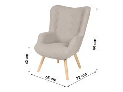 Poltrona|Meublorama Fauteuil de salon en tissu teddy gris avec pieds en bois collection ENJOY. Style scandinave Cinzento