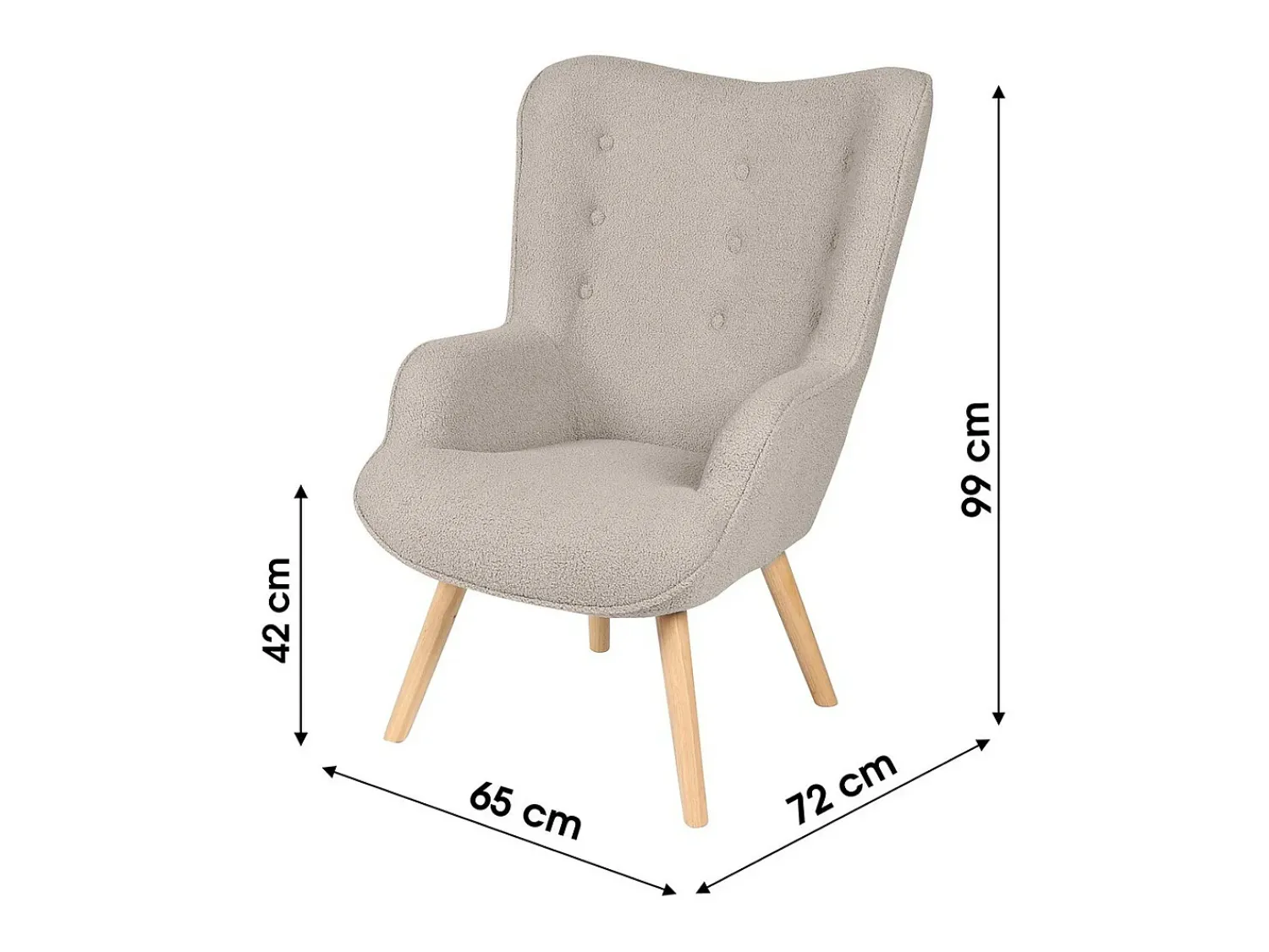 Poltrona|Meublorama Fauteuil de salon en tissu teddy gris avec pieds en bois collection ENJOY. Style scandinave Cinzento