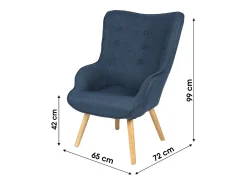 Meublorama Fauteuil de salon en tissu bleu denim avec pieds en bois collection ENJOY. Style scandinave^ Poltrona