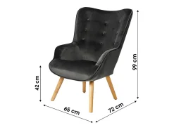 Poltrona*Meublorama Fauteuil de salon en velours gris foncé avec pieds en bois collection ENJOY. Style scandinave Cinza antracite