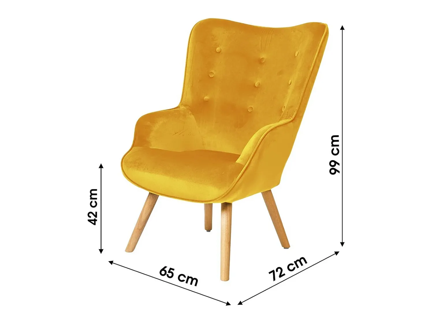 Poltrona*Meublorama Fauteuil de salon en velours jaune moutarde avec pieds en bois collection ENJOY. Style scandinave Amarelo