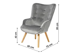 New Meublorama Fauteuil de salon en velours gris clair avec pieds en bois collection ENJOY. Style scandinave Cinzento claro