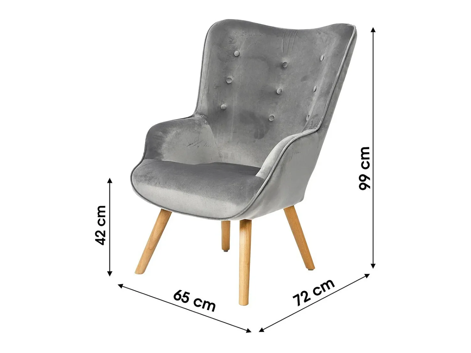 New Meublorama Fauteuil de salon en velours gris clair avec pieds en bois collection ENJOY. Style scandinave Cinzento claro