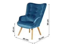 Meublorama Fauteuil de salon en velours bleu nuit avec pieds en bois collection ENJOY. Style scandinave^ Poltrona