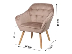 Poltrona*Meublorama Fauteuil en velours beige avec pieds en bois – 74x70xH85 cm, hauteur d'assise 43 cm – Collection VELUREA Bege