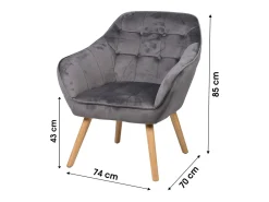 Meublorama Fauteuil en velours gris avec pieds en bois – 74x70xH85 cm, hauteur d'assise 43 cm – Collection VELUREA^ Poltrona