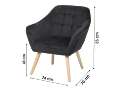 Poltrona*Meublorama Fauteuil en velours noir avec pieds en bois – 74x70xH85 cm, hauteur d'assise 43 cm – Collection VELUREA Preto