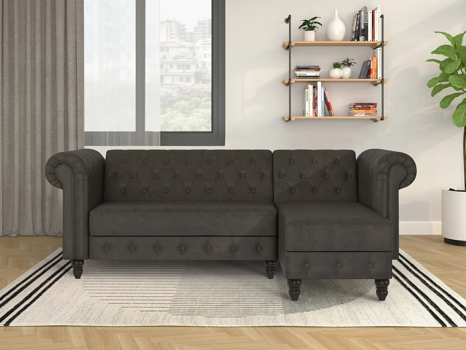 Sofá*Dorel Home Felix | Sofá-cama Chaise Longue em microfibra antracite Cinza antracite