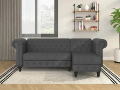 Sofá*Dorel Home Felix | Sofá-cama Chaise Longue em PU Cinzento