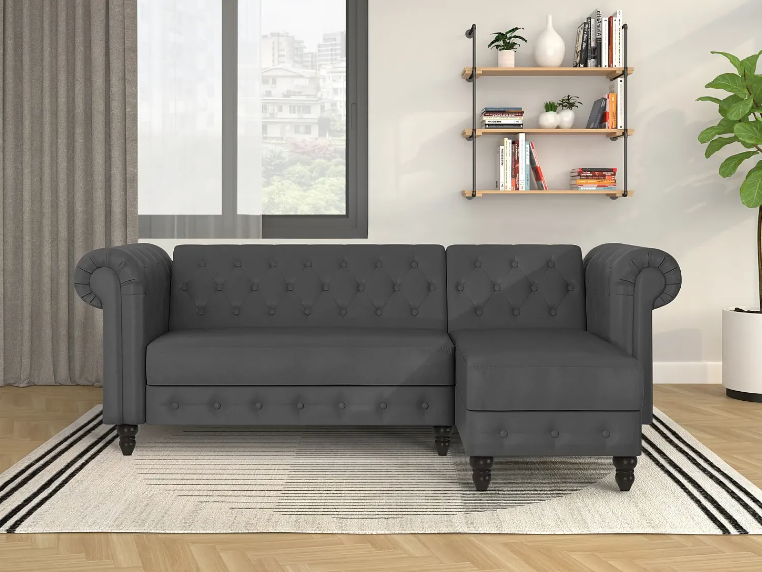 Sofá*Dorel Home Felix | Sofá-cama Chaise Longue em PU Cinzento