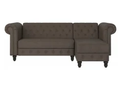 Sofá*Dorel Home Felix | Sofá-cama Chaise Longue em microfibra escuro Castanho