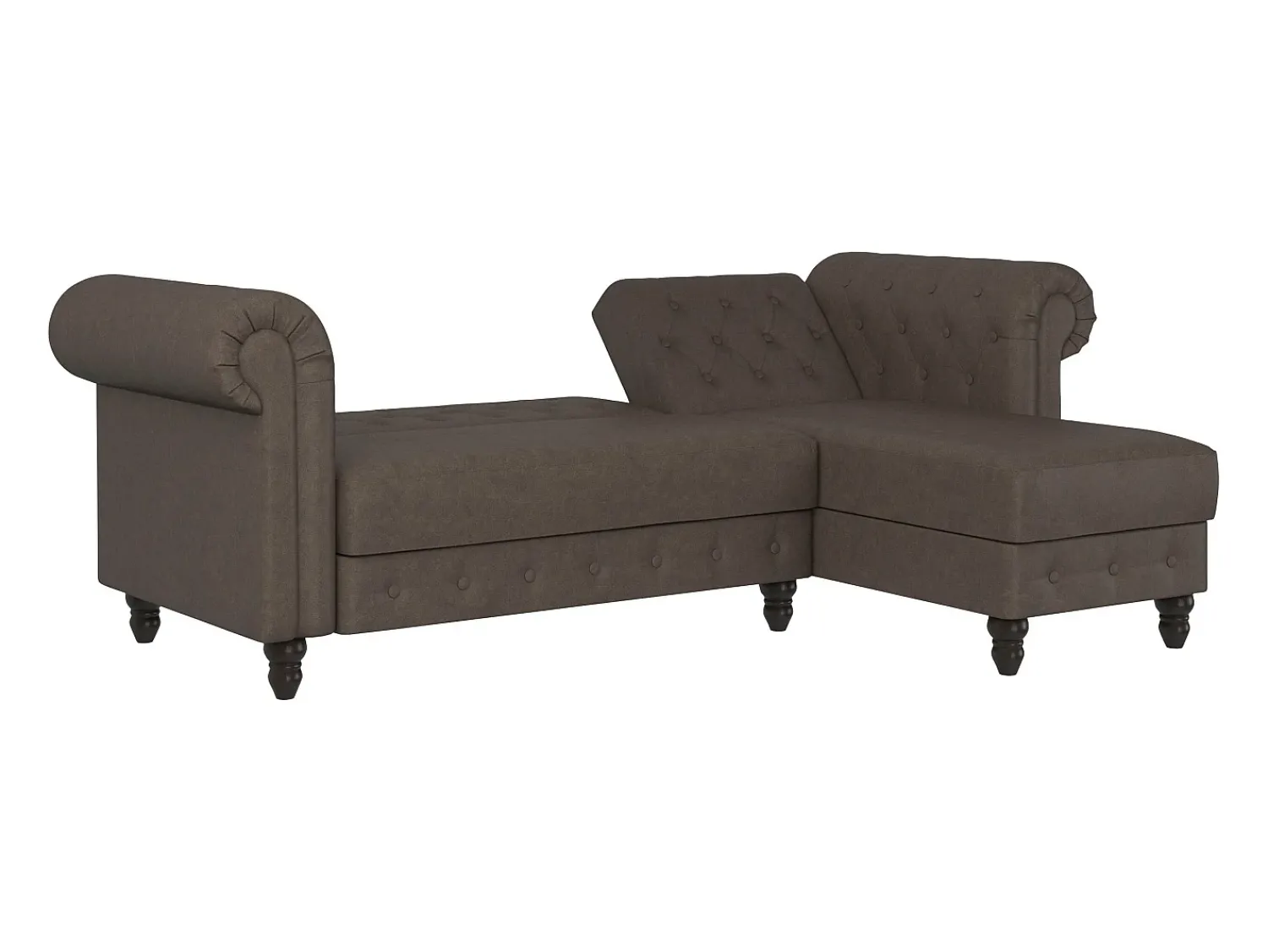 Sofá*Dorel Home Felix | Sofá-cama Chaise Longue em microfibra escuro Castanho