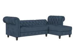Sofá|Loft24 Felix | Sofá-cama com chaise longue em veludo Azul