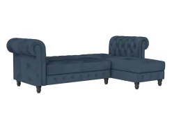 Sofá|Loft24 Felix | Sofá-cama com chaise longue em veludo Azul