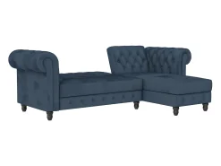 Sofá|Loft24 Felix | Sofá-cama com chaise longue em veludo Azul