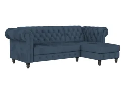 Sofá|Loft24 Felix | Sofá-cama com chaise longue em veludo Azul