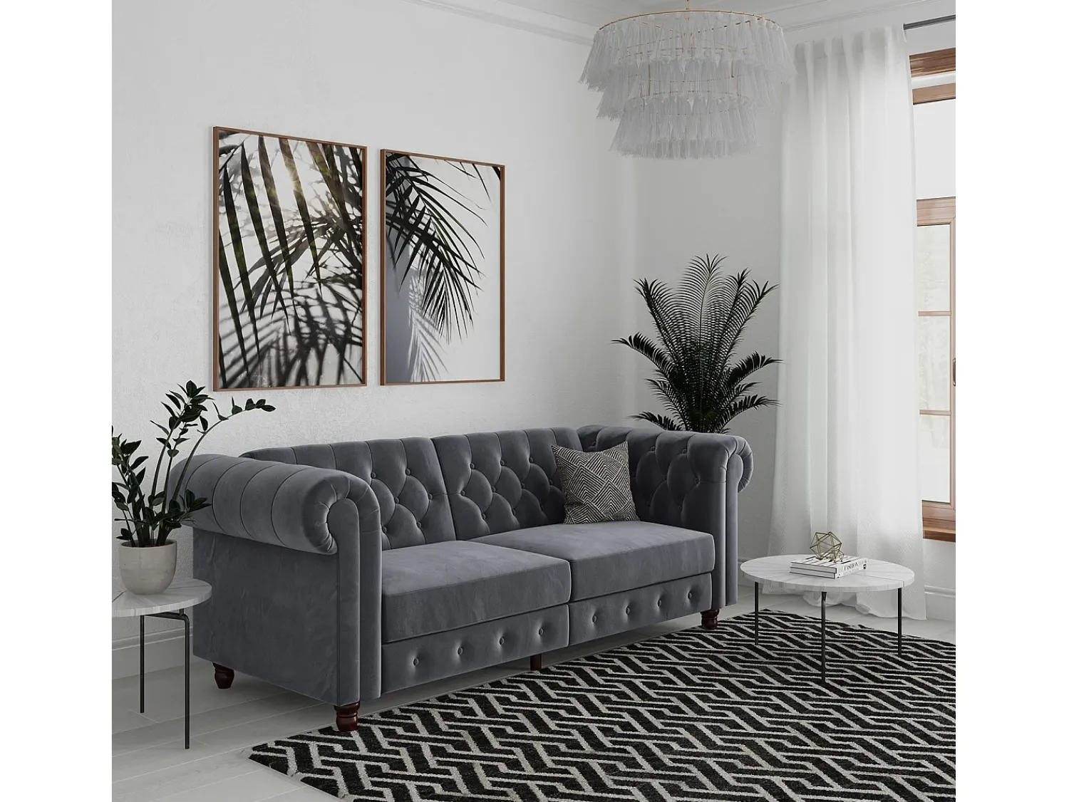 Online Loft24 Felix | Sofá-cama de 3 lugares em veludo antracite Cinza antracite