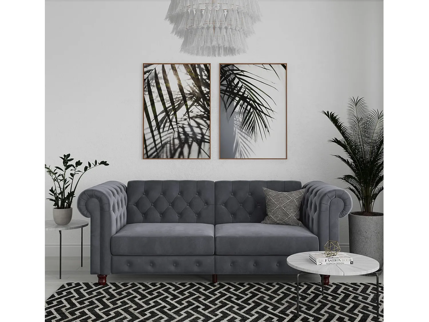 Online Loft24 Felix | Sofá-cama de 3 lugares em veludo antracite Cinza antracite