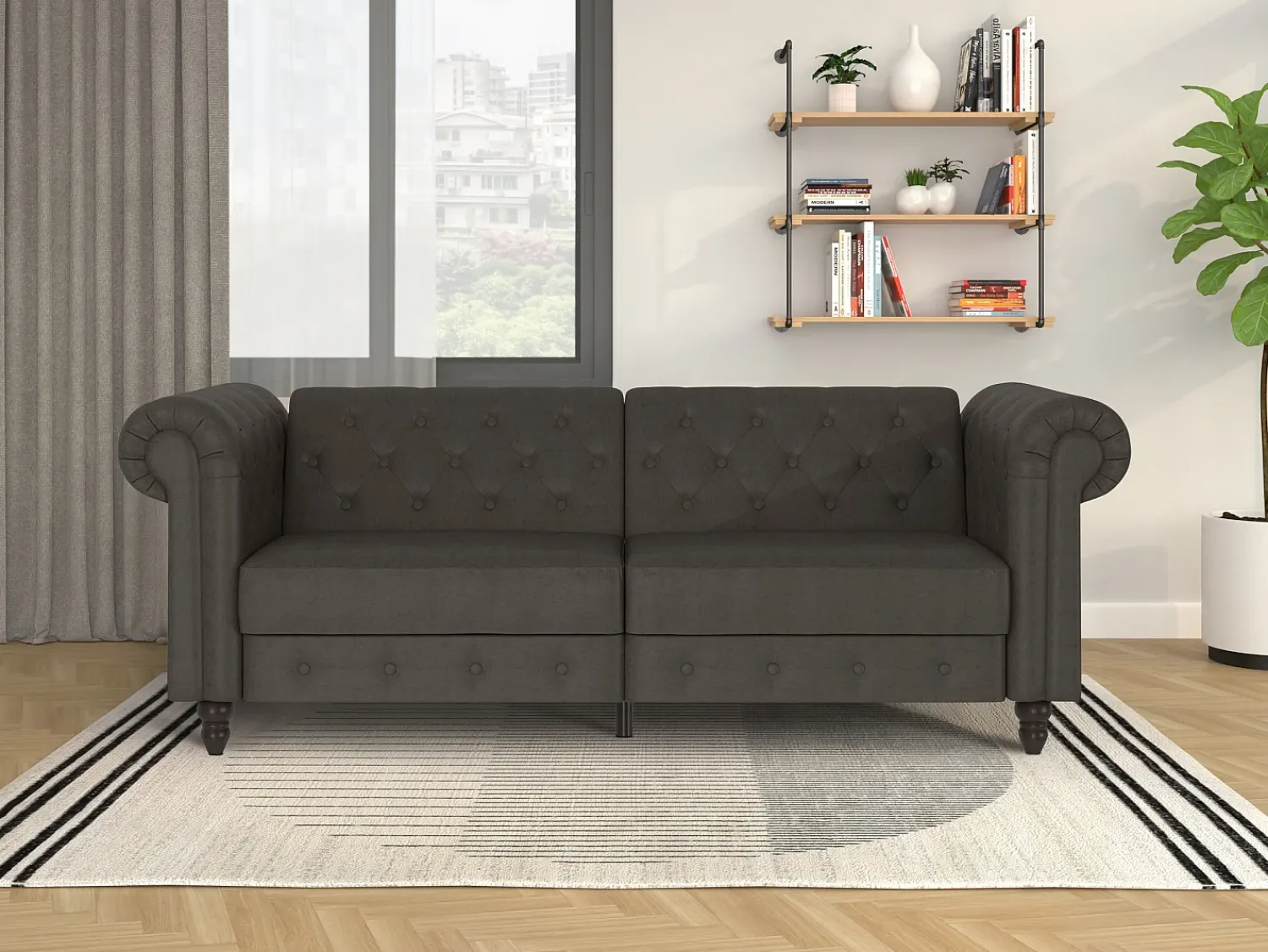 Dorel Home Felix | Sofá-cama de 3 lugares em microfibra Antracite^ Sofá
