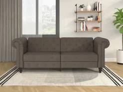 Sofá|Dorel Home Felix | Sofá-cama de 3 lugares em microfibra -escuro Castanho