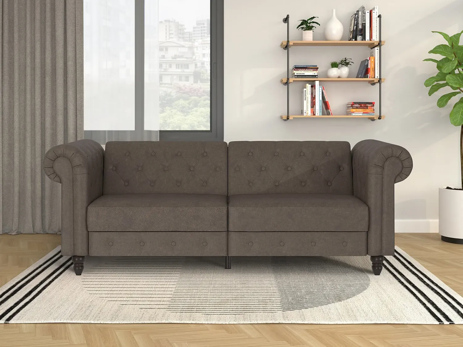 Sofá|Dorel Home Felix | Sofá-cama de 3 lugares em microfibra -escuro Castanho