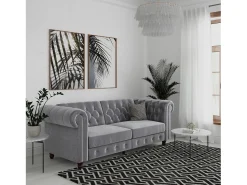 Sofá|Loft24 Felix | Sofá-cama de 3 lugares em veludo Cinzento claro