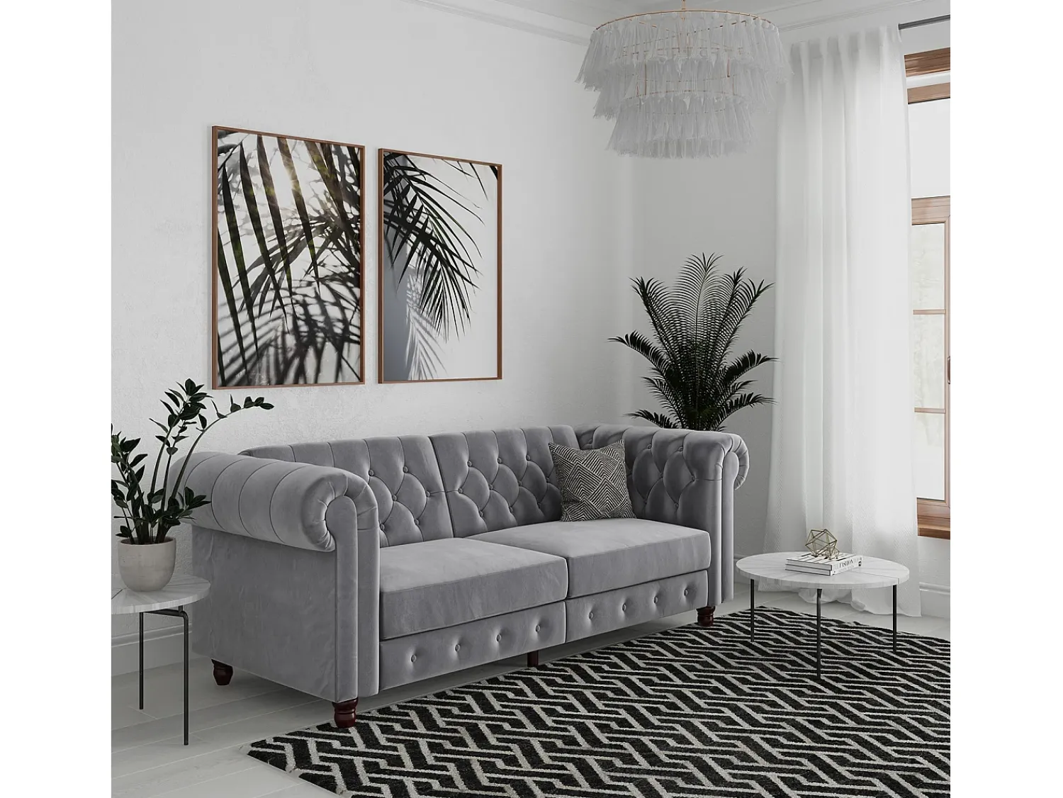 Sofá|Loft24 Felix | Sofá-cama de 3 lugares em veludo Cinzento claro