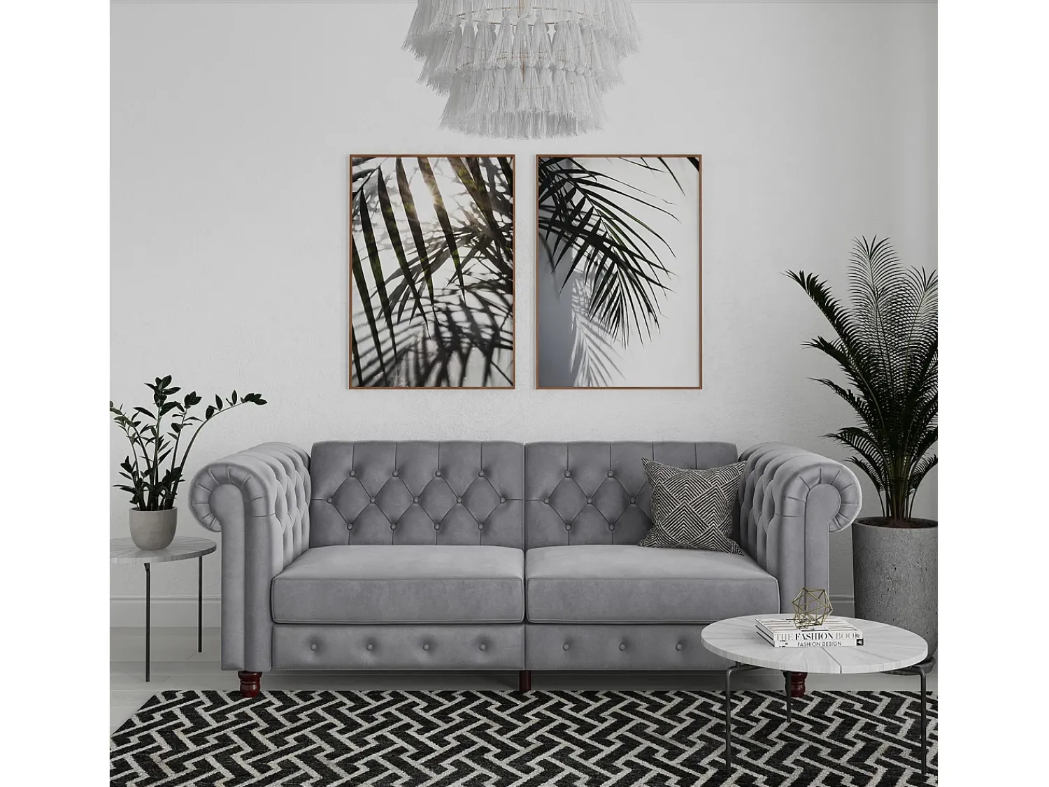Sofá|Loft24 Felix | Sofá-cama de 3 lugares em veludo Cinzento claro