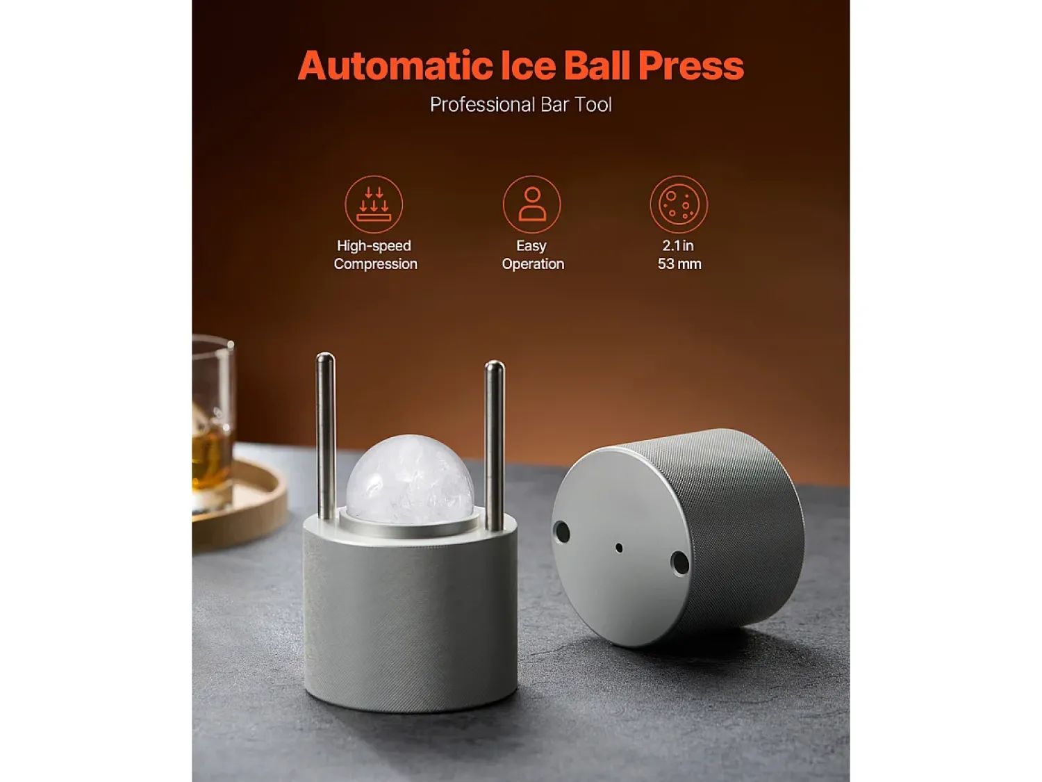 Acessório Vinho E Bar* Forma de Gelo SucceBuy Prensa de Gelo, Kit de Máquina de Gelo de 5.3 cm para Uísque, Prata, Ideal para Bebidas e Festas