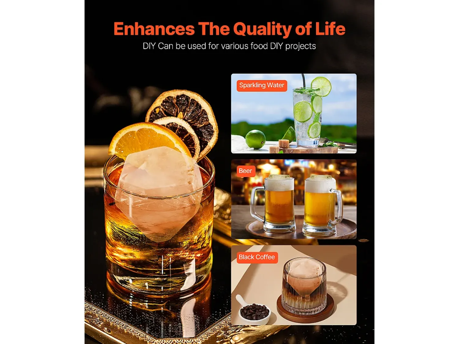 Acessório Vinho E Bar| Forma de Gelo SucceBuy Prensa de Gelo Ice Diamond, Máquina de Bolas de Gelo de 6.5cm, Kit de Prensa de Gelo para Uísque, Perfeito para Uso Doméstico