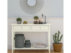 Mesa De Centro|Dorel Home Franklin | Consola com 2 gavetas com efeito de madeira cinzenta Branco